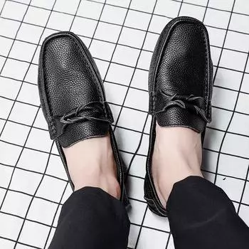 Fashion Luxury Brand Men Shoes Genuine Leather Men Loafers Moccasins Slip on Men s Flats Male Moccasins Italian Men Casual Leather Shoes 38 чёрный