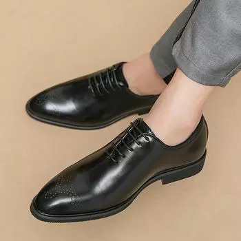 Fashion Luxury Brand Men Wedding Dress Oxfords Shoes New Men s Shoes Pointed Toe Leather Fashion Shoes Men Lace-Up Men Casual Footwear 38 коричневый