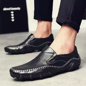 Fashion Luxury Brand New Loafers Hollow Out Breathable Leather Shoes Men Shoes Moccasin Leisure Driving Shoes Fashion British Style Man 38 жёлтый