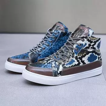 Fashion Luxury Bright High Top Sneakers Man Fashion Casual Leather Blue Designer Shoes Men Street Shiny Original Men s Skateboard Shoes 39