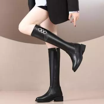 fashion Luxury Crystal Fringe Knee High Heels Women Boots Chunky Shoes Winter 2025 Trend New Gladiator Boots Fad Cozy Pumps Botas Mujer 35 чёрный