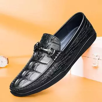 Fashion Luxury Designer Shoes Genuine Leather Loafers Mens Crocodile Embossed Casual Genuine Leather Shoes Italian Shoes Moccasins Shoes 37