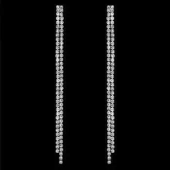 Fashion, Luxury Fashion Bridal Diamond Earrings, Diamond Fringed Earrings серебряный