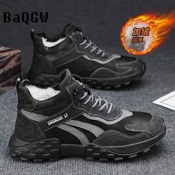 Fashion Luxury Fashion Men s Winter High-tops Furry Sneakers Snow Boots Warm Comfortable Outdoor Sport Running Designer Student Lace-up 39 чёрный