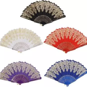 Fashion Luxury Folding Fan Flower Lace Silk Wedding Dance Party Stage Performance Decoration Fashion Hot Stamping Hand Held Fan