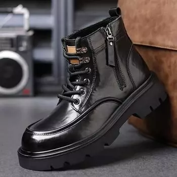 Fashion Luxury Genuine Leather Men Shoe Brand Cow Leather Handmade Flat Designer Ankle Boots Fashion Outdoor Round Toe Boots Oxford Shoe 38 чёрный