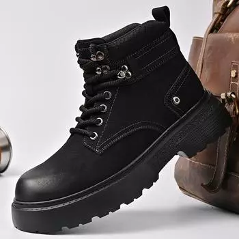 Fashion Luxury Men Genuine Leather Round Toe Boots Vintage High Top Casual Lace-up Tooling Shoes Fashion Designer Outdoor Ankle Boots 38 жёлтый