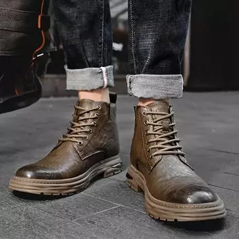 Модные роскошные мужские ботинки Универсальные высокие ботинки на шнуровке Уличные ботинки для езды на мотоцикле по бездорожью Модные мужские ботинки больших размеров для вечеринок 38-46 38 коричневый