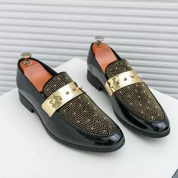 Fashion Luxury Punk Web Celebrity Men Flats Rivet Men s Casual Shoes Slip-on Lazy Designer Loafers Sapato Social Masculino 38 золотой