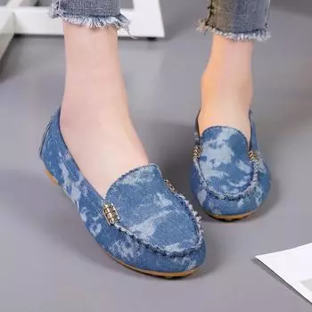 fashion Luxury Women s Casual Shoes Spring and Autumn Flat Loafers Women s Shoes Fashion Non-slip Soft Denim Flat Shoes Zapatos De Mujer 35 синий