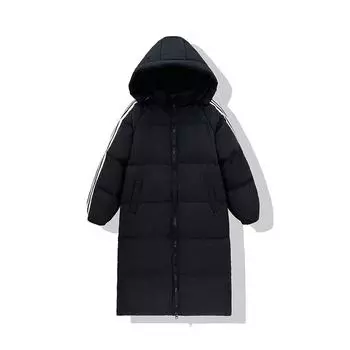 FASHION Machine Inflatable Cotton [Compressible Diagram] Куртка с тремя полосками, длинная, свободная, 2024, на пуху, куртка, одежда S чёрный