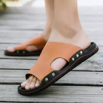fashion Made Brand Men Sandals Slip-on Pu Leather Beach Mens Slippers Platform Black Male Sandals Rubber Shoes Drop Shipping 22iop 6.5 чёрный