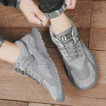 Fashion Male Breathable Comfortable Outdoor Shoe Male Shoes Spring Autumn Mens Sneakers Leather Lace-Up Fashion Men s Vulcanize Shoes 38 серый