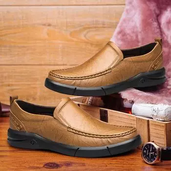 Fashion Male Genuine Leather Casual Shoes Comfortable Classic Mens Slip on Shoes Male Comfortable Club Shoe All-match Men Shoes Loafers 38 коричневый