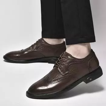 Модная мужская обувь, деловая мужская кожаная обувь, оксфорды на шнуровке, мужская обувь, свадебная обувь, офисная деловая повседневная обувь 38 чёрный