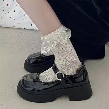 Fashion Mary Jane Shoes Women 2024 summer Chunky Platform Ankle Strap Lolita Shoes Woman Thick Bottom pumps PU leather JK Uniform shoes 4.5 чёрный
