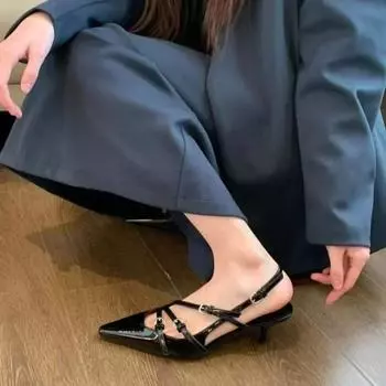 Модные туфли Мэри Джейн, женские туфли на высоком каблуке, женские туфли с открытой пяткой, женские туфли на высоком каблуке, женские туфли с острым носком и пряжкой, туфли на шпильке, размер плюс 40 36 чёрный