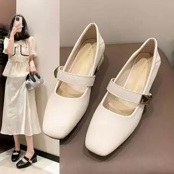 Fashion Mary Jane Women Pumps Thick High Heels Shoes Female Lolita Square Toe Shoes Spring Fashion Party Leather Woman Shoes New 35 чёрный