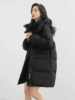 Fashion Medium and Long Down Jackets for Women s Winter New Thickened White Duck Down Warm Hooded Winter Coat Tide S (90-60 kg)