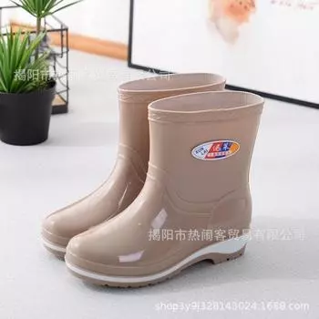 Fashion medium tube rain shoes women s canteen water shoes non-slip black women s rubber shoes adult cotton thermal shoes 36