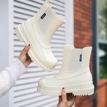 Fashion medium tube rain shoes women s rain boots Martin boots non-slip water boots waterproof shoes adult wading overshoes 36 чёрный