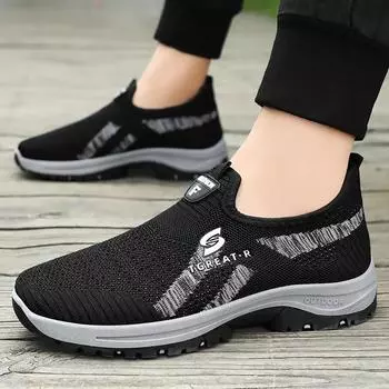 Fashion Men 2024 Summer New Single Mesh Men Casual Shoes Breathable and Durable Work Shoes Casual Dad Breathable Sneakers 39 синий