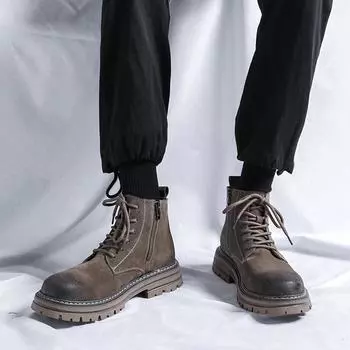 Fashion Men Ankle Boots 2024 Winter British Style Work Attire Shoes Outdoor Boots Luxury Brands Classic Design High Top Men Casual Shoes 38 серый