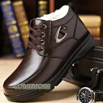 Fashion Men Autumn Winter New Warm Plush Thickened Boots Leather Shoes Waterproof Non-slip Ankle Boots Anti Slip Warm Casual Comfortable 38 чёрный