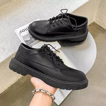 Fashion Men Black Leather Shoes Business Dress Shoes Handmade Casual Shoes Lace-up Footwear Men Platform Moccasins Slip-on Loafers 39 чёрный