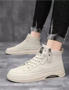 Модные мужские ботинки, осенние высокие кожаные повседневные туфли, модные хлопковые туфли, ботильоны на плоской подошве, деловая обувь для отдыха, мужские кроссовки, новые 39 бежевый