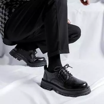 Fashion Men Boots Designer British Style Luxury Round Toe Leisure Leather Shoes Male Work Tooling Anti-slip Wearable Thick Soled Shoes 38 зелёный