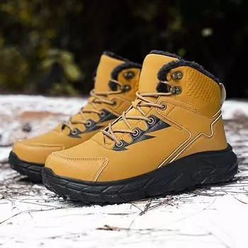 Fashion Men Boots Plush Warm Ankle Boots Lace Up Black Snow Boots outdoor High-quality Winter Leather Luxury Sneakers Shoes big size 48 39 чёрный