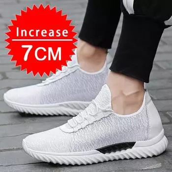 Fashion Men Breathable Mesh Elevator Shoes Height Increase Sneakers Shoes for Men 7CM Sports Shoes Invisible Inner Heightening Men 37 белый