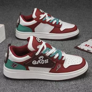 Fashion Men Breathable Vulcanized Shoes Spring New Fashion Red Lace Up Men Designer Comfortable Thick Sole Casual Sports Shoes 39 чёрный