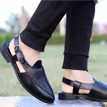 Fashion Men British Sandals Personality Woven Pattern PU Stitching Hollow Square Buckle Comfortable Fashion Summer Men Shoes 38 коричневый