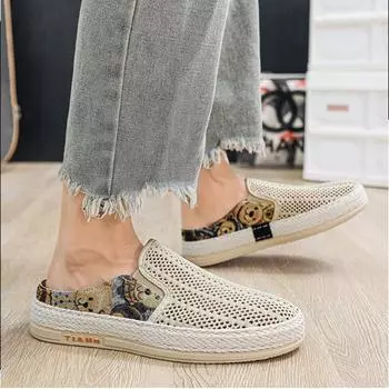 Fashion Men Canvas Shoe Slip-on Half Slipper Shoes Mens Fashion Breathable Casual Shoes Lazy Flats Shoes Men Loafer Zapatillas De Hombre 39 белый