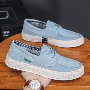 Fashion Men Casual Canvas Shoes 2024 New Fashion Loafers Male Breathable Flats Comfortable Suede Leather Walking Shoes Zapatos De Hombre 39 синий