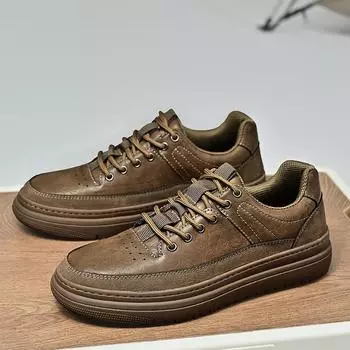 Модные мужские повседневные туфли из натуральной кожи с толстой подошвой, дизайнерские туфли, модные теннисные туфли для вождения, ходьбы, для мужчин, для катания на коньках, на шнуровке 39 чёрный