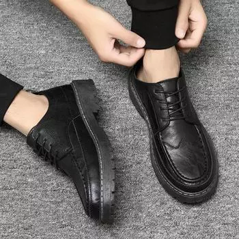 Fashion Men Casual Leather Shoes Height Increasing Versatile Shoes Men Korean Version Student Trendy Shoes British Business Shoes 39