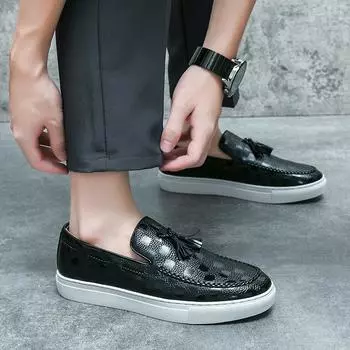 Модная мужская повседневная качественная обувь, дышащие кожаные мокасины с кисточками, деловая офисная обувь для мужчин, деловые мокасины, удобные, без застежек 38 коричневый