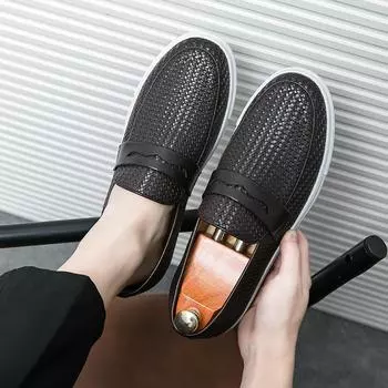 Fashion Men Casual Shoes Breathable Leather Loafers Business Office Shoes For Men Driving Moccasins Comfortable Slip On Tassel Shoe 39 чёрный
