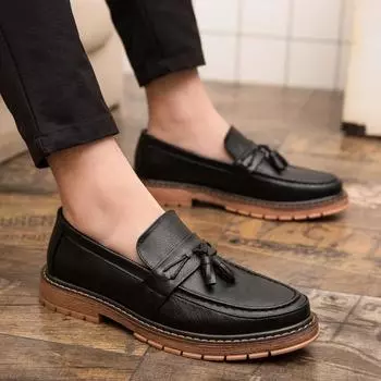 Fashion Men Casual Shoes Fashion tassel Men Shoes Breathable Men Loafers Moccasins Slip on Men s Flats Male Shoes Stylish Footwear 6.5 чёрный