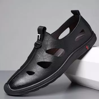 Модная мужская повседневная обувь из кожи Модные мужские кроссовки ручной работы Дышащие полые мокасины Мокасины Люксовый бренд Лодочные туфли Легкие 38 чёрный