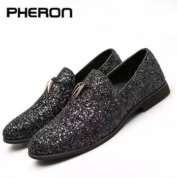 Fashion Men Casual Shoes Low Heel Fringe Shoes Dress Shoes Brogue Shoes Spring Ankle Boots Vintage Classic Oxfords Male Party Flats 6 чёрный
