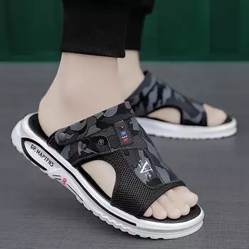 Fashion Men Casual Summer Sandals Slippers Leather Platform Outdoor Beach Male Shoes Non-Slip Indoor Luxury Sports Flat 38 чёрный