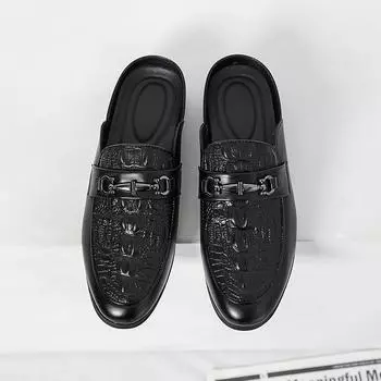 Fashion Men Charm Alligator Pattern Half Slippers Driving Shoes Male Casual Mules Moccasins Breathable Loafers Zapatos Hombre 38