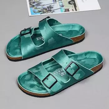 Fashion Men Classic Casual Leather Camouflage Sandals Summer Hollow Out Breathable Outdoor Walking Shoes Flat Designer Soft Bottom Shoes 35 серебряный