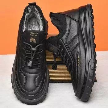 Fashion Men Cotton Shoes Warm Snow Boots Fashion Mens Sneakers Winter Plush Casual Mens Shoes Pure Color Zapatos Para Hombres 39 чёрный