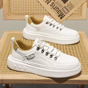 Fashion Men Designer Tenis Masculino Shoes New Fashion Antiskid Thick Bottom Vulcanized Shoe Comfort Casual Leather Outdoor Walking Shoe 39 белый