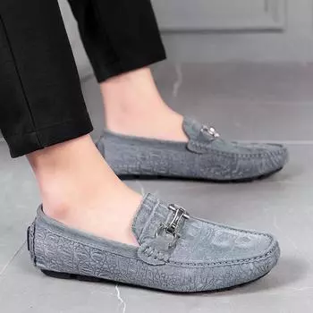 Fashion Men Dress Business Shoes Genuine Leather High-End Loafers Mens Luxury Designer Shoes Mens Casual Shoes Slip-On Fashion Moccasins 38 серый